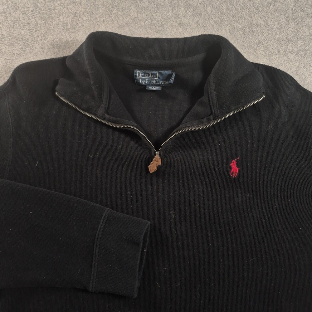 Polo Ralph Lauren Men's Black Cotton Quarter-Zip Sweater Size Medium